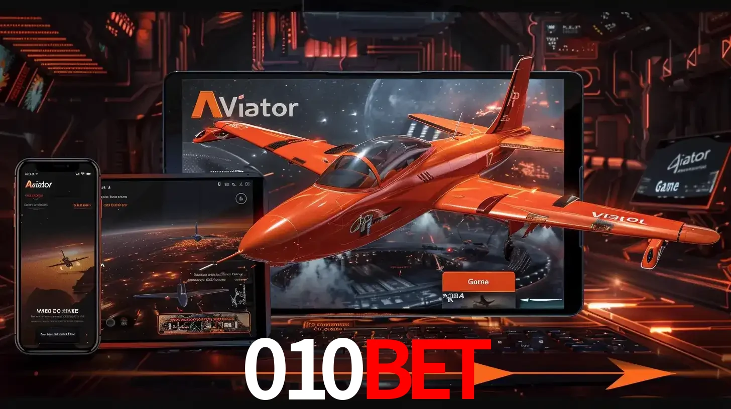 Apresentação tecnológica do jogo Aviator com um avião saindo da tela de um tablet, demonstrando a experiência imersiva em múltiplos dispositivos no 010bet.