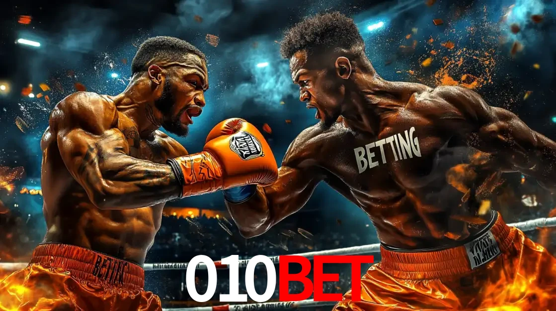 Dois boxeadores em uma luta intensa e explosiva, representando a adrenalina e as oportunidades de apostas em esportes de combate disponíveis na plataforma 010bet.