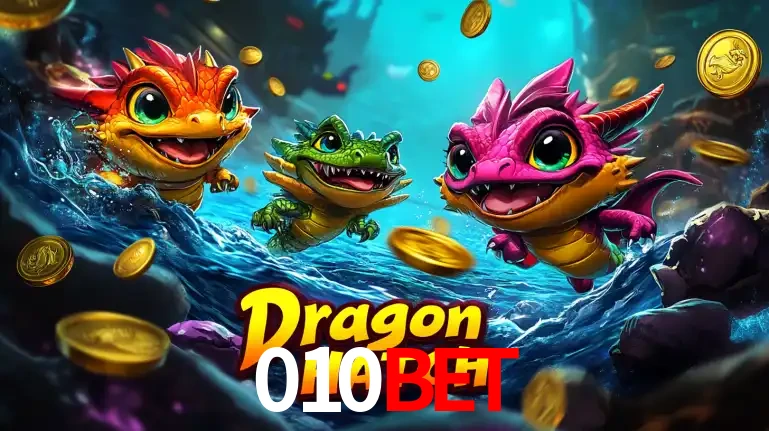 Arte promocional do jogo Dragon Hatch com três adoráveis dragões bebês nadando entre moedas de ouro, um dos slots mais divertidos para jogar no cassino 010bet.