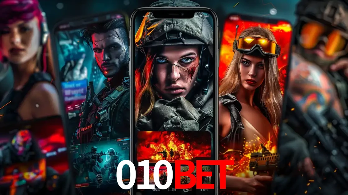 Montagem de telas de celular mostrando diversos personagens, masculinos e femininos, de um jogo de tiro, ilustrando a diversidade de equipes de e-sports para apostar no 010bet.