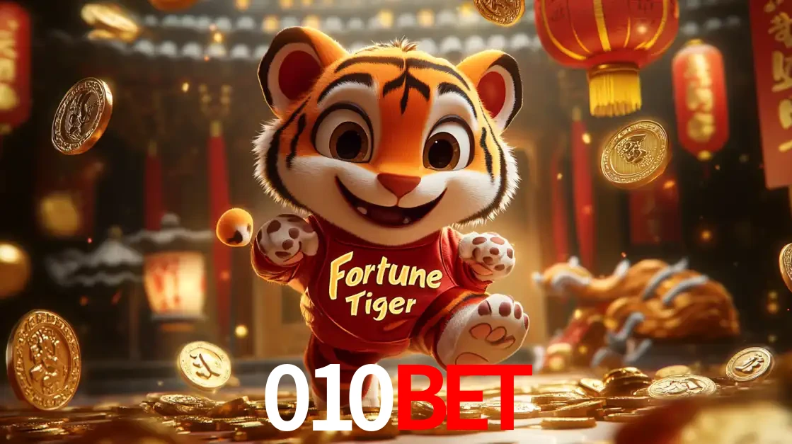 O alegre personagem do Fortune Tiger correndo sobre um caminho de moedas de ouro, simbolizando os grandes prêmios e a diversão do popular jogo de slot do 010bet.
